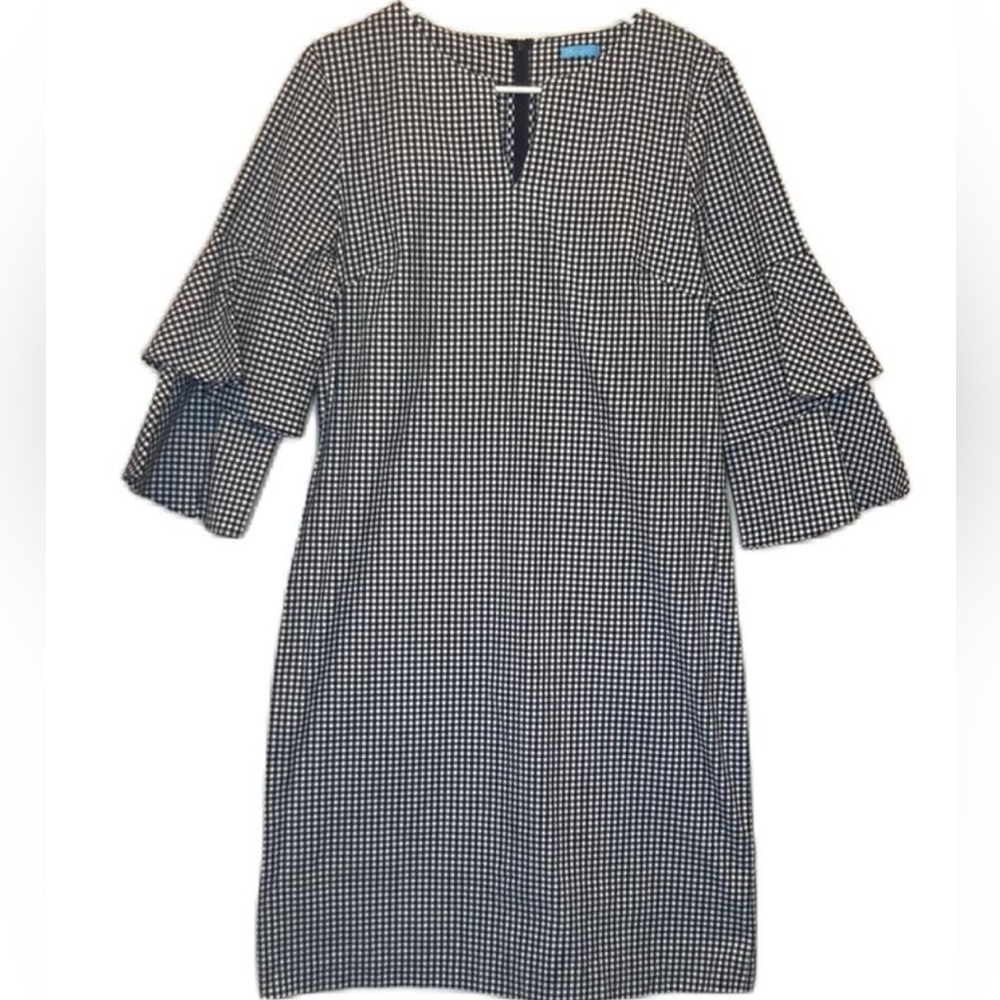 J. McLaughlin Navy & White Checkered
Gingham Ruffle Sleeve Sheath Dress Size M